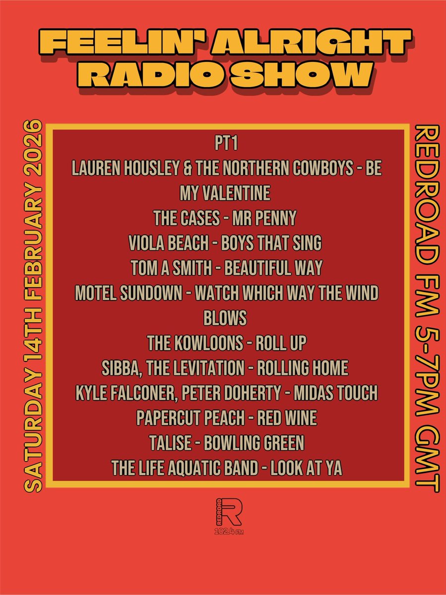 FeelinPromo's tweet photo. On today’s #feelinalrightradioshow on @RedroadFM 5 -7pm GMT Pt1 @laurenhousley @TheCases_Band Viola Beach @tomasmithmusic @MotelSundown @thekowloons SIBBA, The Levitation, @KyleFrancisFalc @peterdoherty @PapercutPeach Talise @lifeaquaticband #newmusic #locallist #emergingartists https://t.co/lYYH8bSlnd
