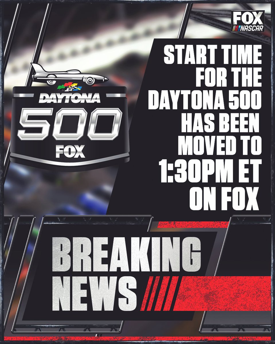 🚨The start time for the Daytona 500 has been moved up to 1:30p ET on FOX! 🚨 

Live coverage from Daytona begins at 11:30a ET on FOX.