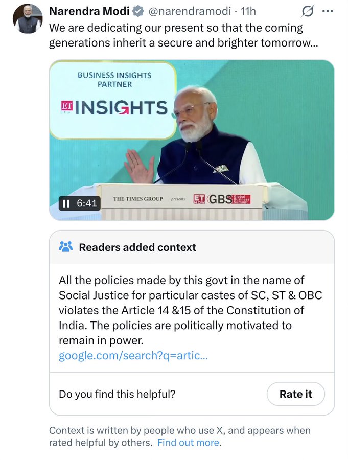 Prime minister of India’s official tweet received a community note 😂😂
#PMModi