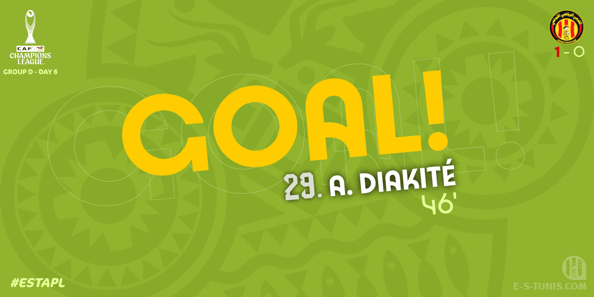 ESTuniscom's tweet photo. ⏱ 46' | #TotalEnergiesCAFCL Gr D. Day 6 #ESTAPL | 🇹🇳@ESTuniscom 1⃣-0⃣ @petro_de_luanda🇦🇴 : ⚽️ A. Diakité (EST) scores! / هدف / But https://t.co/vIz91B4FxC