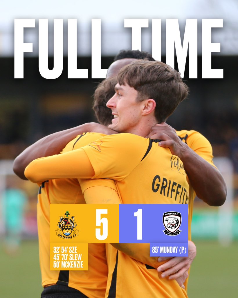 Chris Sze netted a brace today for @Southport_FC as they beat Hereford FC 5-1! 👏

Sze opened the scoring before going on to score the 4th goal, both from open play. That is 8 goals in 10 appearances now!

Southport move up to 18th - 3 points above the drop zone. Huge win!

#wafc
