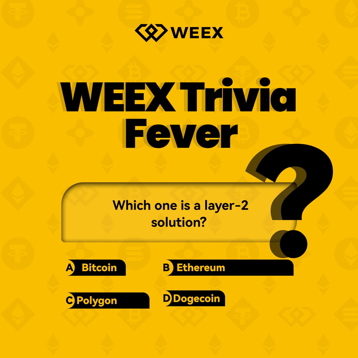 🚀WEEX Trivia Fever DAY 4

Answer daily crypto questions and stand a chance to win from the $500 prize pool 

To get started:
✅ Follow <a href="/WEEX_Africa/">WEEX Africa</a> &amp; turn on post notifications
🔁 Retweet this post
✅Tag 3 friends who are not following <a href="/WEEX_Africa/">WEEX Africa</a>
✅Drop your answer + UID
