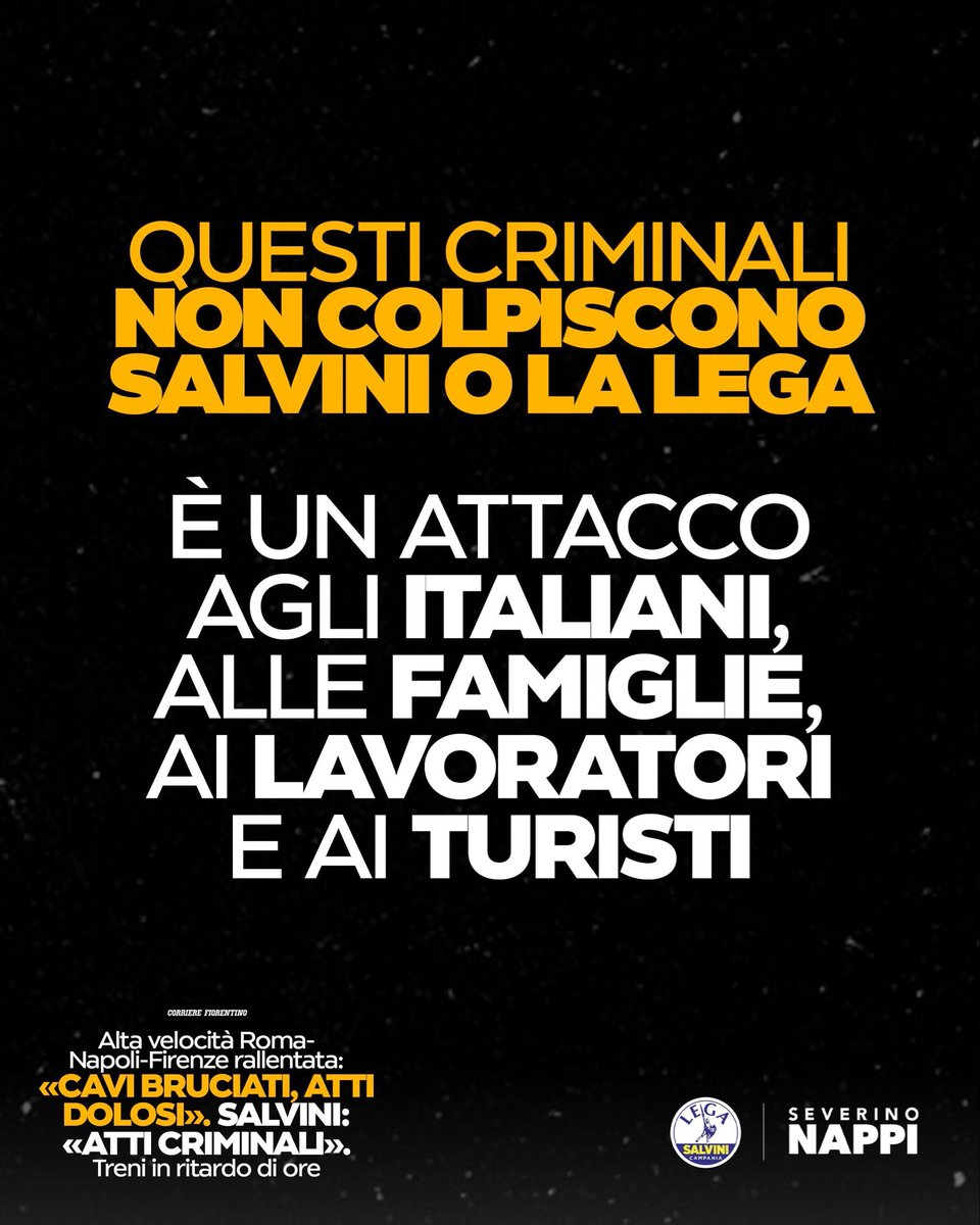 Colpire infrastrutture e servizi pubblici significa prendersela con chi lavora, con chi studia, con chi si sposta ogni giorno per costruirsi un futuro.  

Chi compie sabotaggi e danneggiamenti sta creando danni concreti a migliaia di persone innocenti e all’intero sistema Paese.