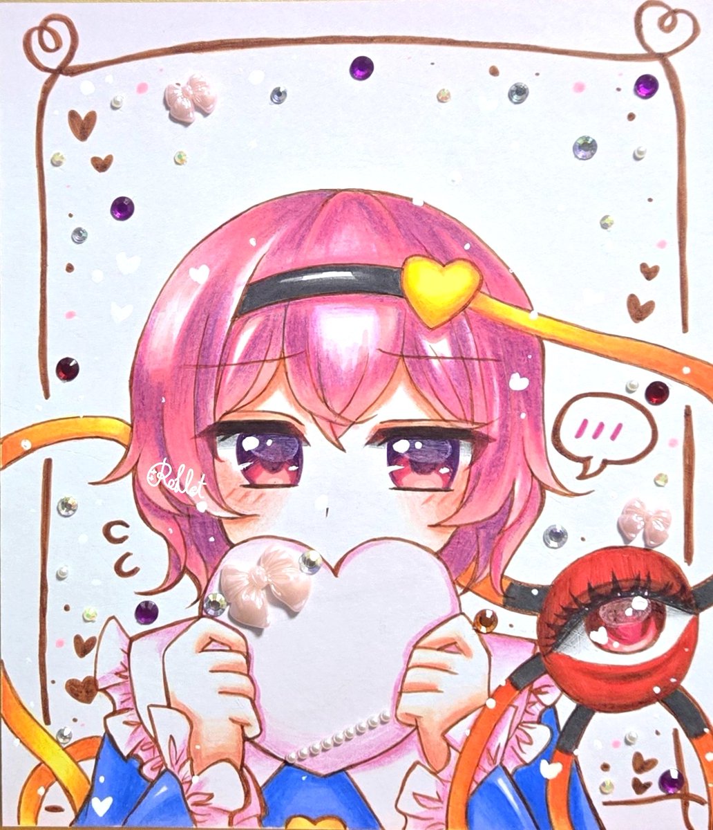 東方project ◇ 古明地さとり バレンタイン ◇ 手描きイラスト 中色紙