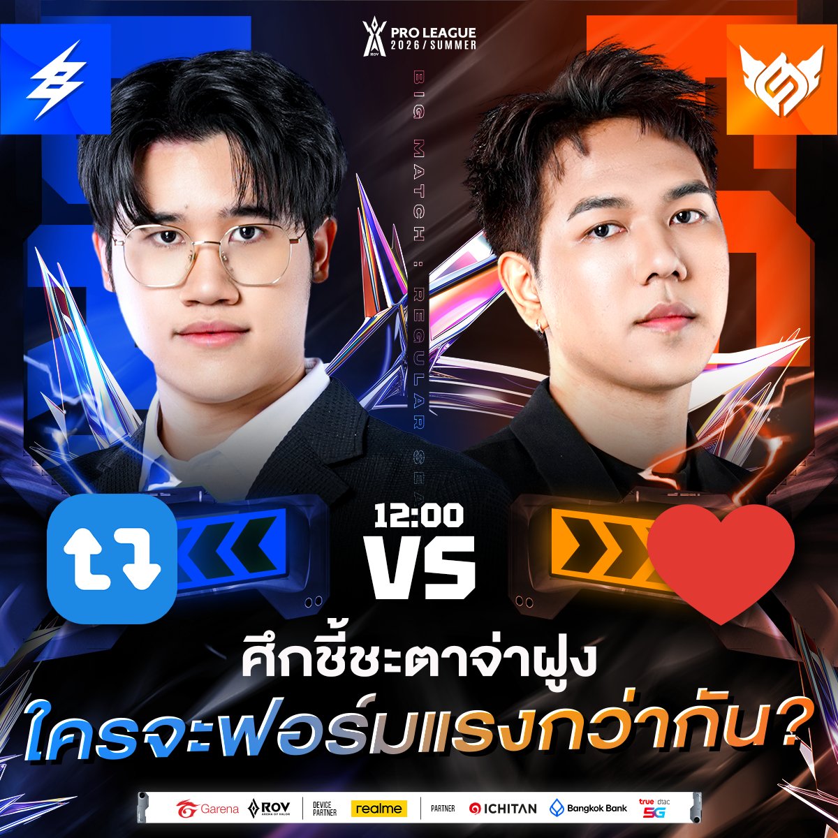 วันนี้เที่ยงตรง ห้ามพลาดกับบิ๊กแมตช์ ⚡️Buriram United Esports ปะทะ ❤️‍🔥Full Sense

เมื่อโค้ช Lycan ต้องมาดวลกับลูกทีมเก่าอย่าง TaoX ที่พลิกบทบาทจากลูกทีมสู่คู่แข่งในฐานะโค้ช งานนี้ใครจะดราฟต์จะคมจนพาทีมคว้าชัยไปได้ช? โหวตเลย แล้วมาติดตามชมกัน!

#RPL2026Summer #RoV