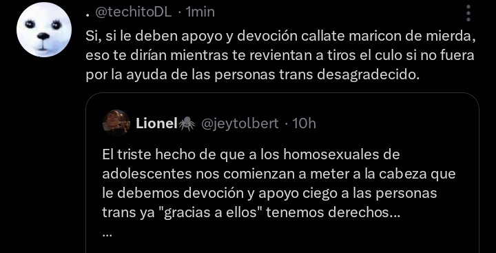 jeytolbin's tweet photo. *Eres un hombre gay adolescente*

Lo que te dirían los qué "apoyan gays":

–Tienes la obligación de apoyar cada minoría
–No tienes derecho de votar por este presidente
–Apoya a tus hermanos trans
–Eres gay no actúes como hetero

Lo que te digo yo, otro hombre gay:

–Vive la vida https://t.co/hQ7p0hU5Ck
