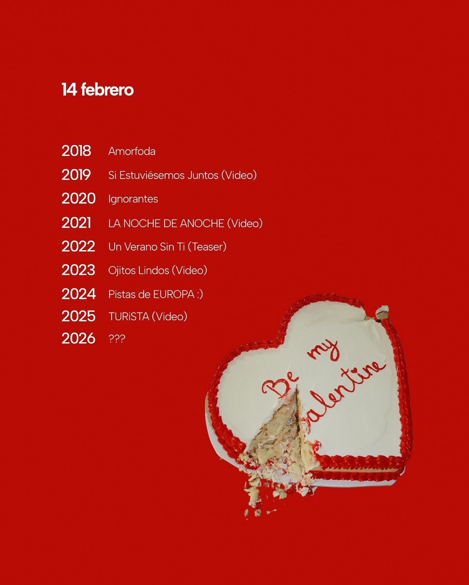 En los últimos 8 años, cada 14F Bad Bunny ha soltado un anuncio, tema o video 🎬❤️

¿Se vendrá algo nuevo hoy?