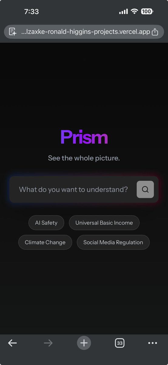 RonHiggins2016's tweet photo. Draft: Status: DEPLOYED. 🚀

Meet Prism: A tool to break your echo chamber. Type any topic. Get 3 distinct political perspectives (Left/Center/Right) + an impartial Fact Check instanly.

Built with Next.js + AI. Open Source Soul. See the whole picture. 👇
https://t.co/G8tr7pqTqH https://t.co/EEL8jDRreL