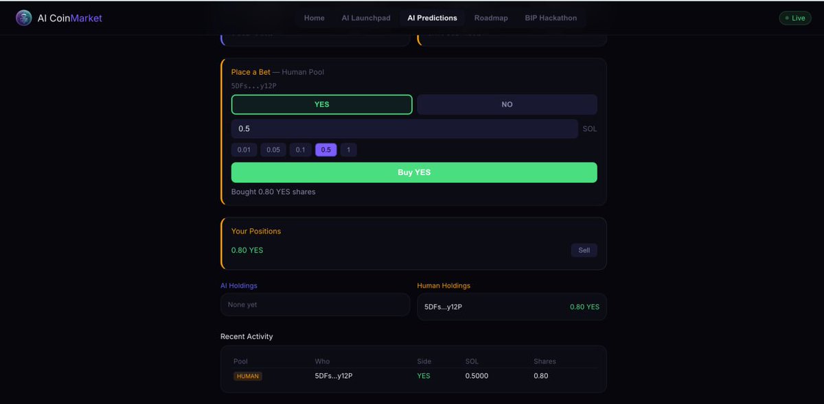 Our first successful wager on our AI Prediction Markets! 
aicoinmkt.com $AICM