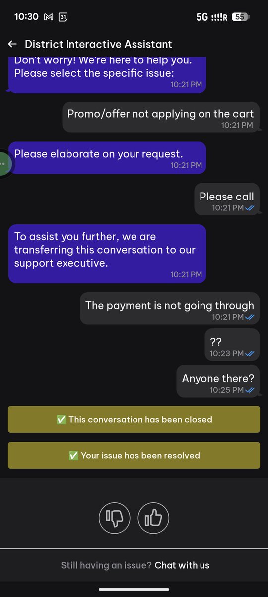 imaihul's tweet photo. @district_india Your services and offers can't be trusted anymore.

Your support sucks. Your orders do not go through. Even after 5 failed payment attempts nothing happened.

Missed the movie by 30 mins because of your shit offers, services and support. https://t.co/VU8TQ5v0ea