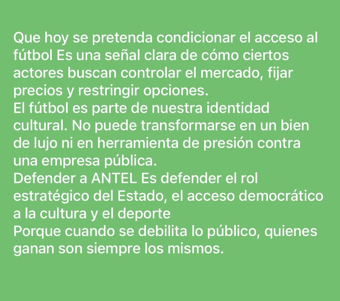 Cuál es el problema de ser cliente de Antel y acceder al fútbol gratis?? 

Para Alonso, como para muchos, el problema es que es una empresa pública. 

Los empresarios privados odian lo público, a no ser cuando los subvencionan.