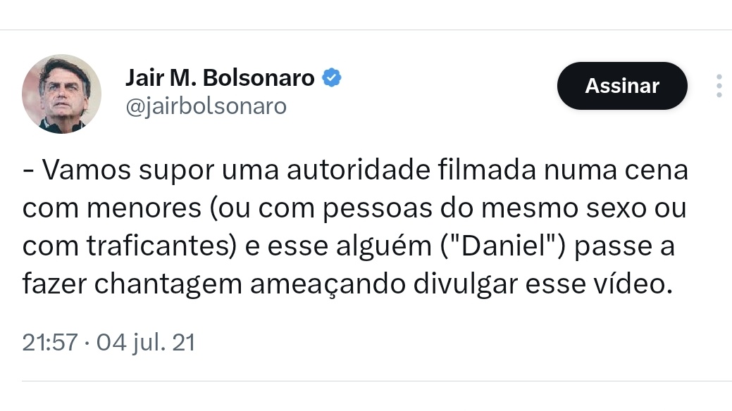 Em 2021 Bolsonaro já sabia sobre o "Daniel" ...por essas e outras querem eliminá-lo. Agora é tarde. O Bolsonarismo é forte.