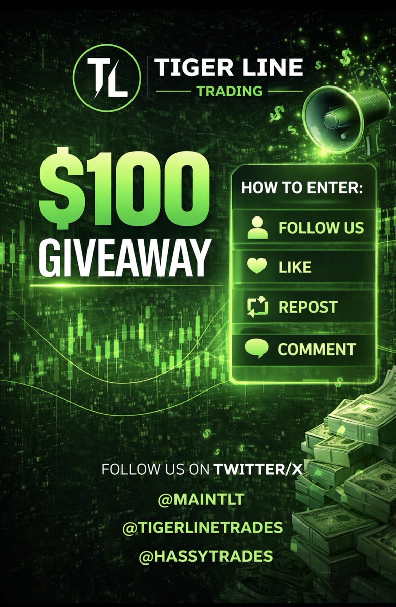 MainTLT's tweet image. $100 TIGER LINE TRADING GIVEAWAY 🚀

HOW TO ENTER:
✅ FOLLOW @MAINTLT
✅ FOLLOW @hassytrades 
✅ FOLLOW @TigerLineTrades 
❤️ LIKE THIS POST
🔁 REPOST
💬 COMMENT: “MY 2026 TRADING GOAL IS ______”

⏳WINNER ANNOUNCED MONDAY 10AM (EST)

🤑 GOOD LUCK TRADERS!