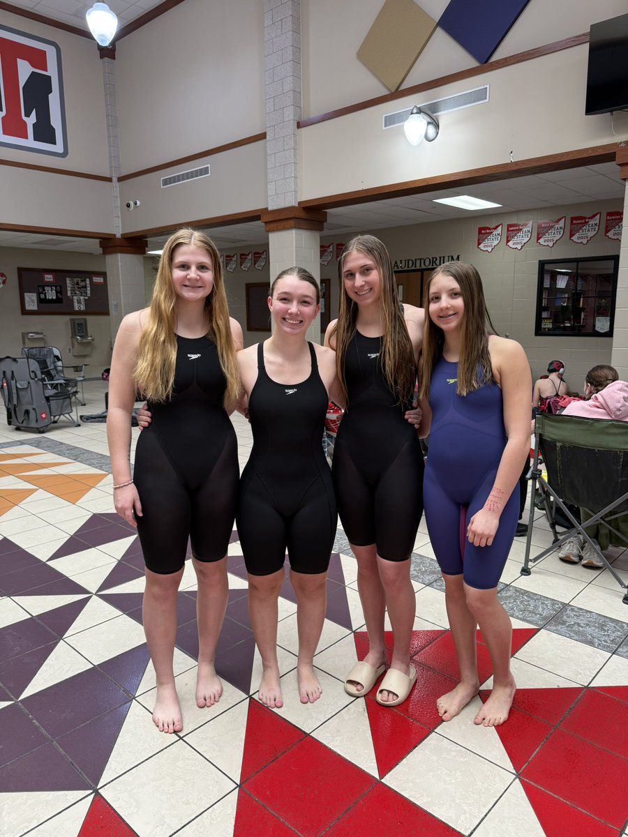 The girls 200 Medley Relay of Bucio, Mann, Paul and Roberts breaks the old school record with a 2:02.24! Placing third in the sectional and qualifying for the district meet next week at Miami University!