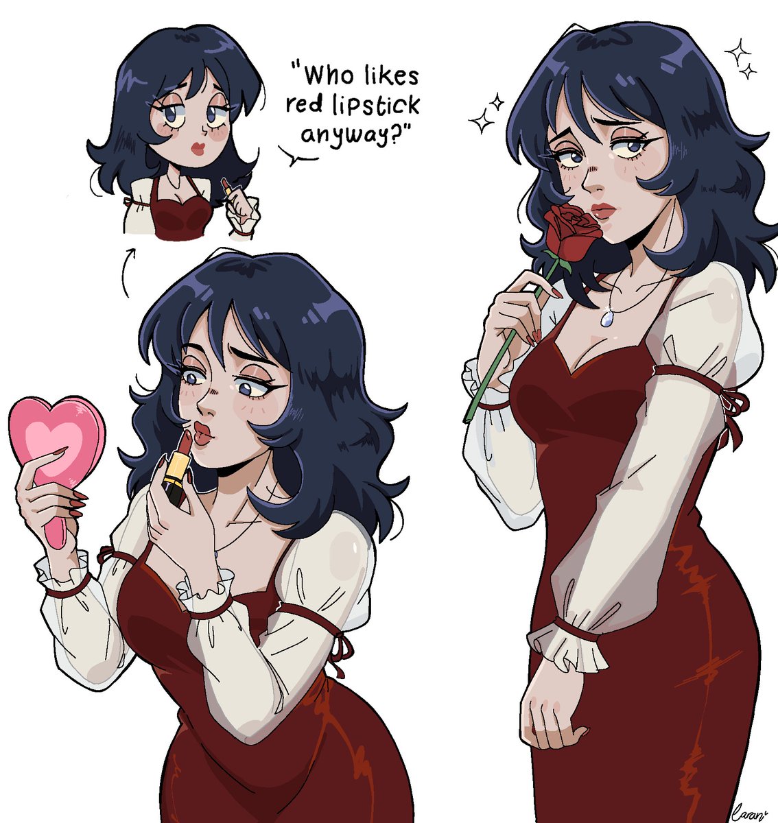 She's dressed in red.