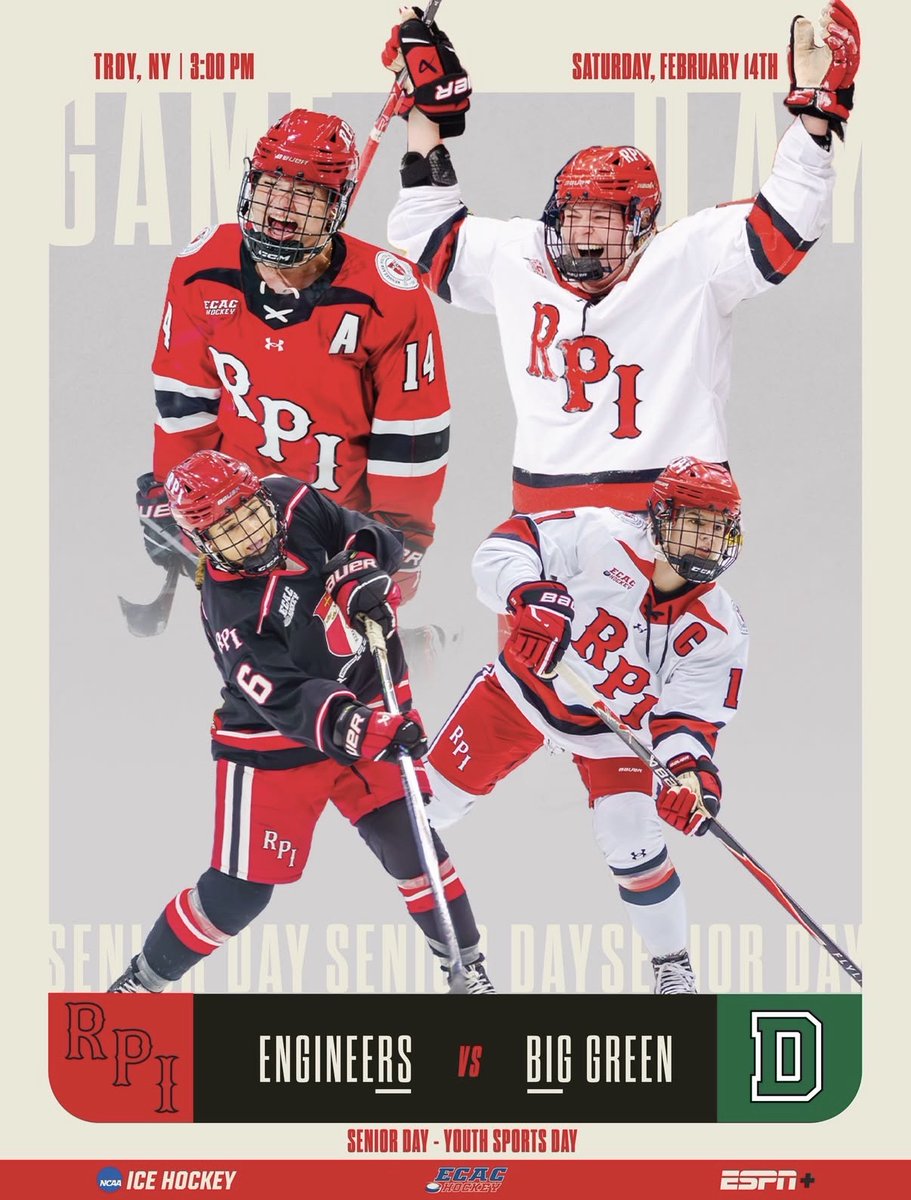 RPI_WHockey's tweet photo. IT’S SENIOR DAY!
AND YOUTH SPORTS DAY!
AND VALENTINE’S DAY!
AND WE PLAY DARTMOUTH AT THE FIELD HOUSE!
🆚 - Dartmouth
⏰ - 3:00 PM
📺 - https://t.co/sQ5e4thiwy

#LIFTUP https://t.co/DE5bUaOnfH