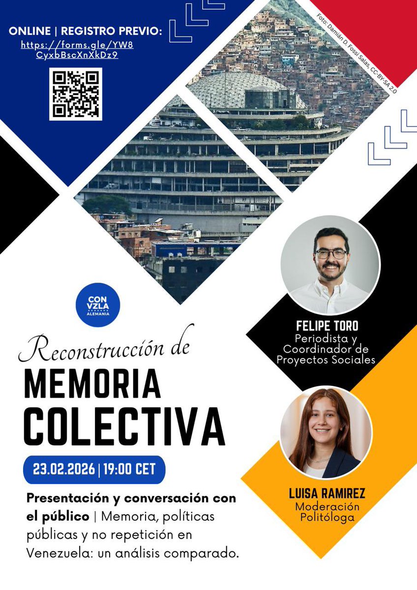📣 Evento Online: Memoria y no repetición en Venezuela

🕊️ Con Felipe Toro, periodista y coordinador de proyectos sociales.
Aprende sobre políticas públicas para reconstruir memoria colectiva y garantizar no repetición de violaciones a DDHH en Venezuela.