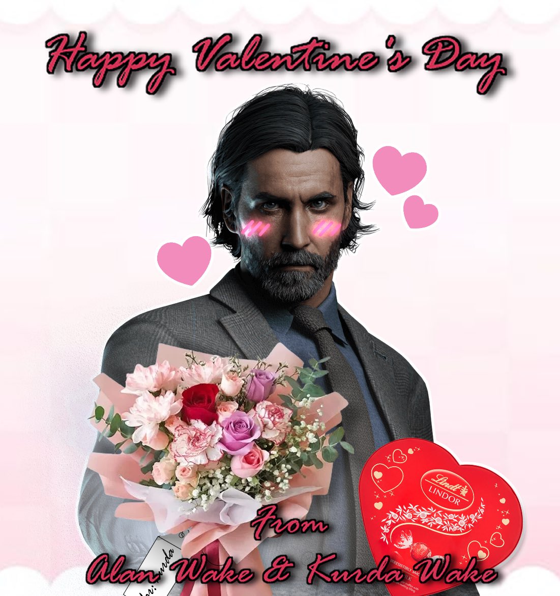hello happy Valentine’s day from me and my canonical husband Alan Wake from hit game Alan Wake 2