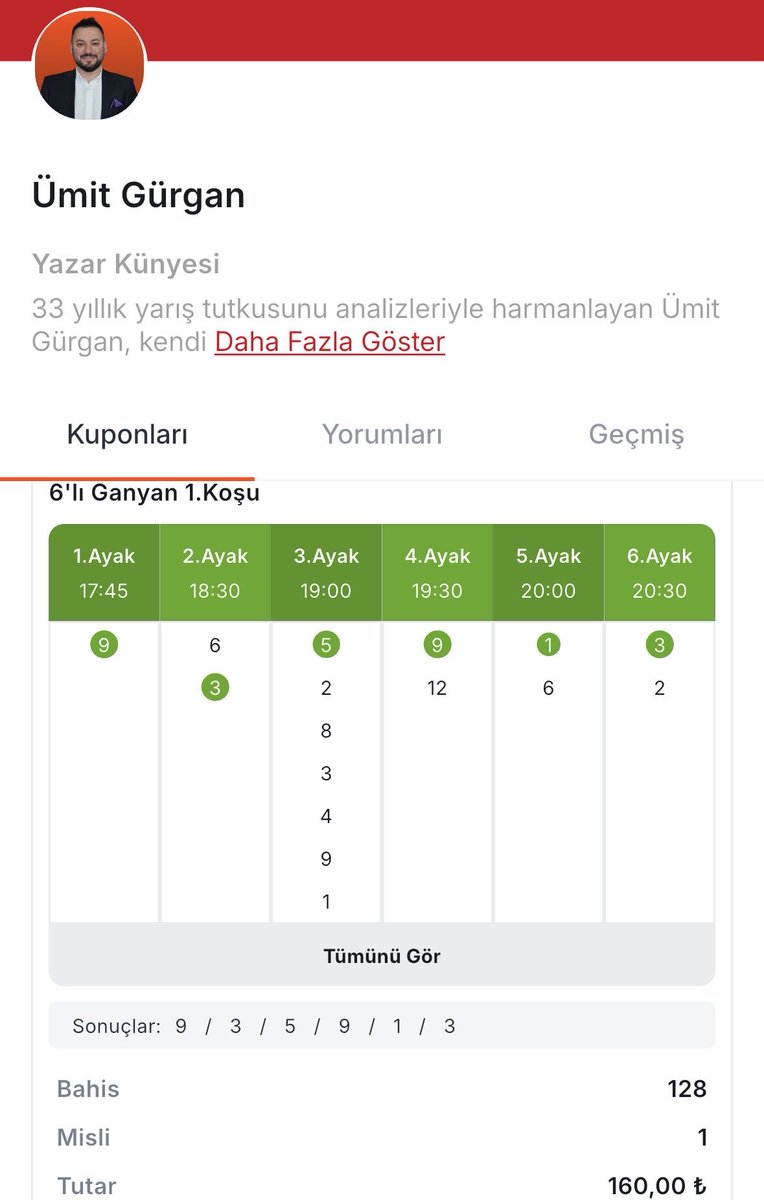 REAL TROUBLE gelse 10 bin civarı ikramiyeyi düz çizgi çekerek bulacaktık☹️
Veya ikinci kalan STAR RUNNER ile WAR BOY kazansalar, ikramiye başka yere gidecekti.
Olsun, çok uygun şablon ile neredeyse hepsi ilk at olunca paylaşmak istedim 😉✌️🍀