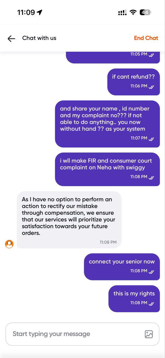 acc19care's tweet photo. Fraud by the swigyy after accepting mistake.. now said you can anything i can’t refund.. गुंडागर्दी by swiggy https://t.co/H0aNyv7arY