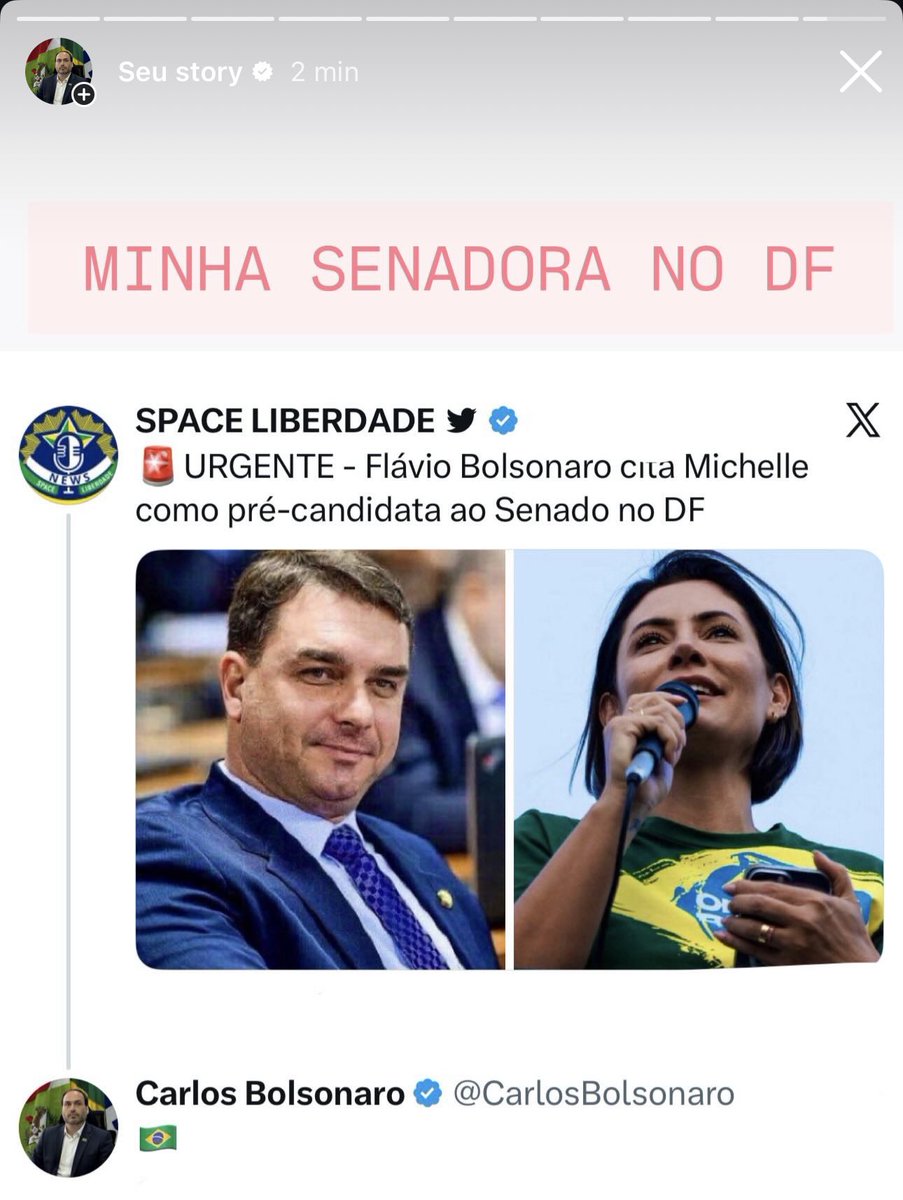 São duas vagas ao Senado em todos os estados e no Distrito Federal e minha Senadora no DF é <a href="/Mi_Bolsonaro/">Michelle Bolsonaro</a> :
