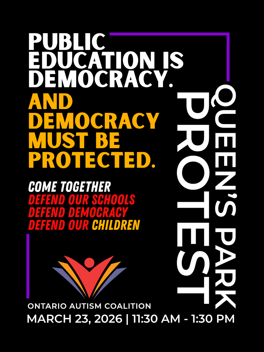 SAVE THE DATE!

Join the <a href="/OntAutism/">ONTAutismCoalition</a> &amp; partners at Queen’s Park this March 23.

Defend our schools. Defend democracy. Defend our children.

#onted #onpoli #AutismIsLifelong #70KIsNotOK