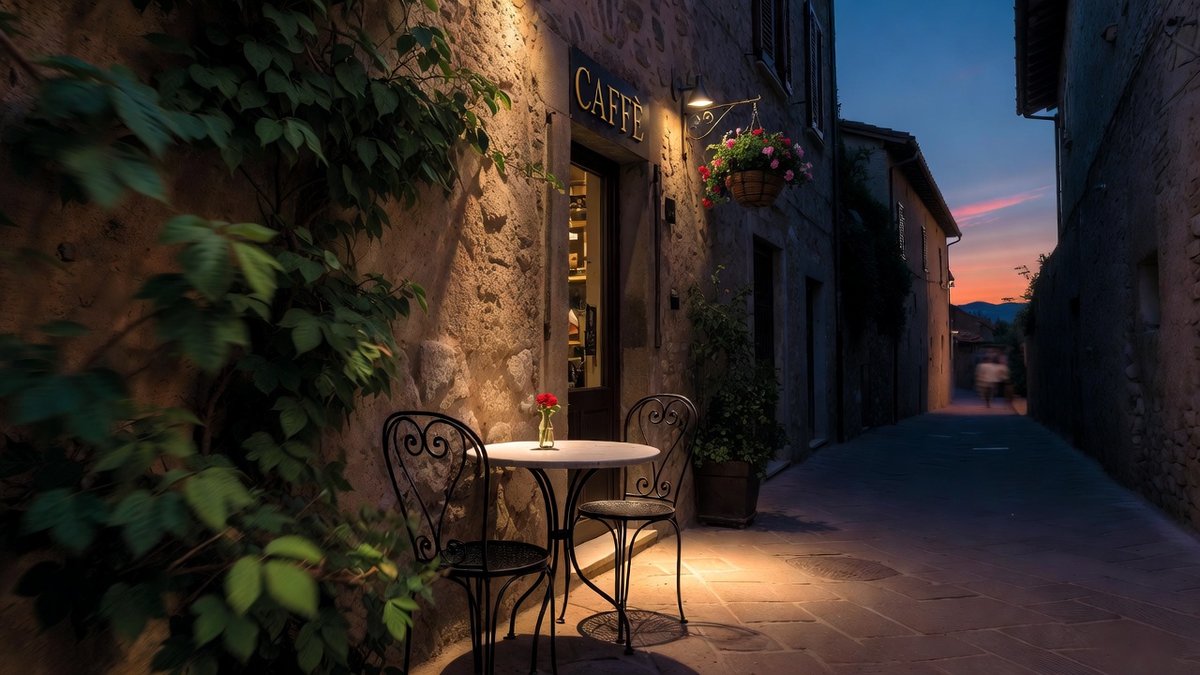 A Peaceful Escape - 18

A tranquil Tuscan-style alley café at twilight, complete with ivy-draped walls, and a rose-adorned table.
 
- Image by Grok