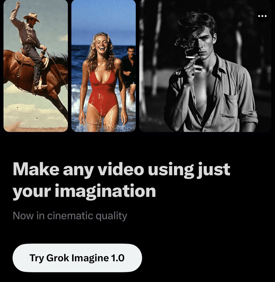 𝕏 is now advertising grok imagine 1.0 in the top of user timelines