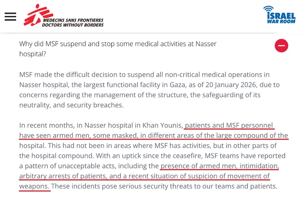 My, oh my. Now that it's no longer relevant, Doctors Without Borders admit hospitals in Gaza were used for military purposes. Of course, they knew all along but didn't want to hamper Gaza's propaganda. Doctors Without Borders are a terrorist support organization.