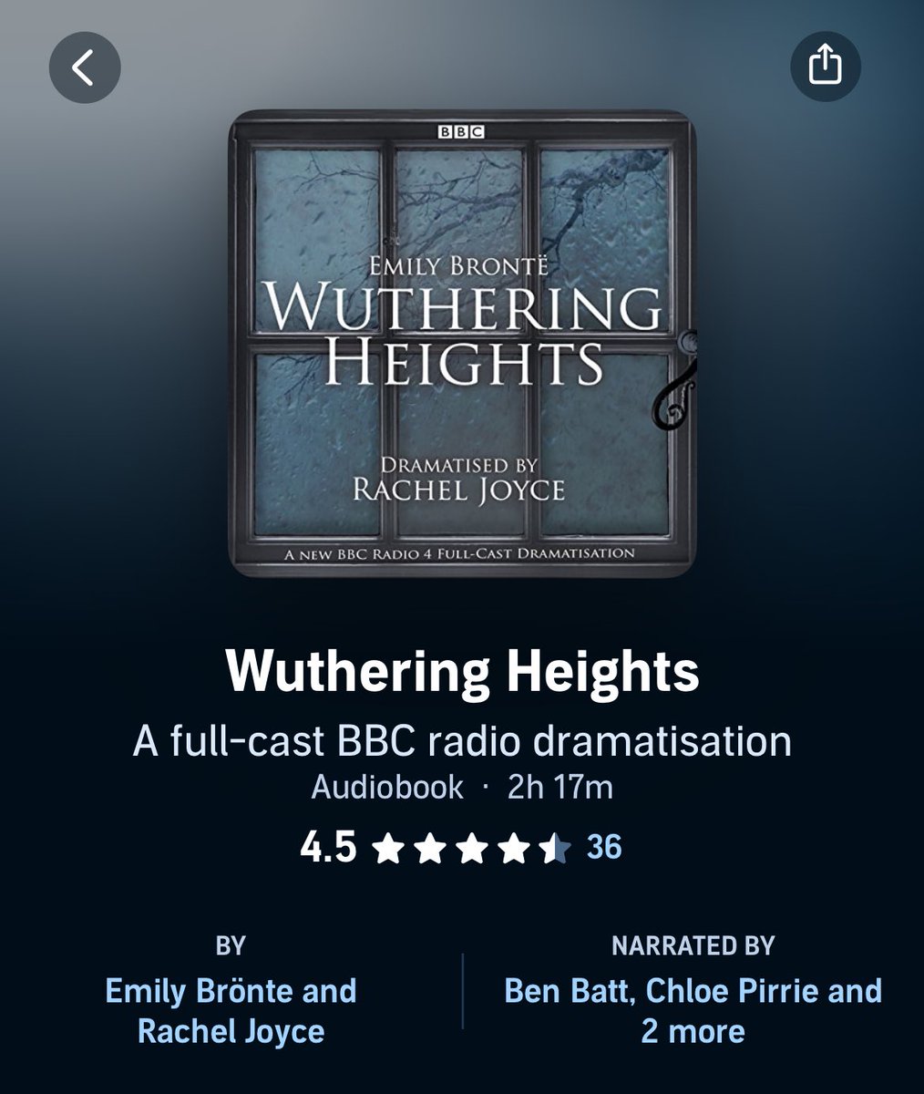 If anyone wants a good adaptation I highly recommend this bbc radio dramatisation of wuthering heights it captures the essence of the novel perfectly