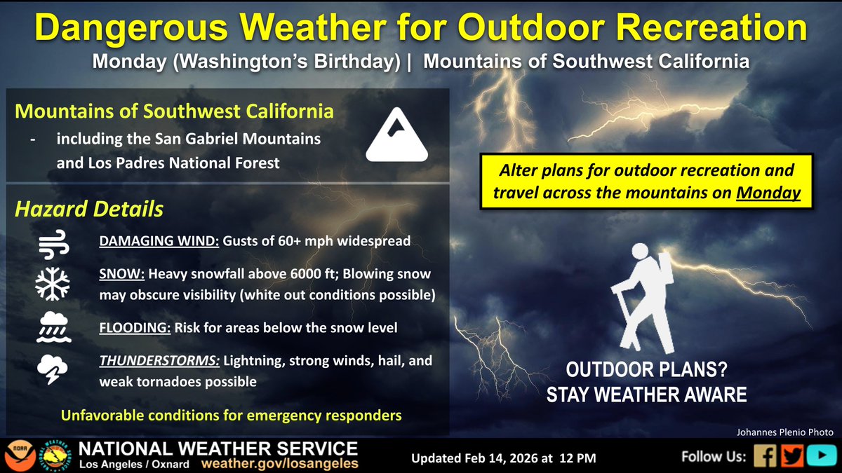 We advise not to make plans for outdoor activities on Monday as conditions will be unusually hazardous.  Please see details below! #CAwx