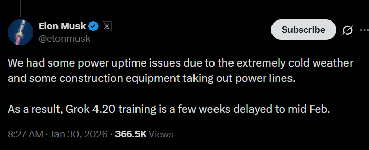 Grok 4.20 delay note