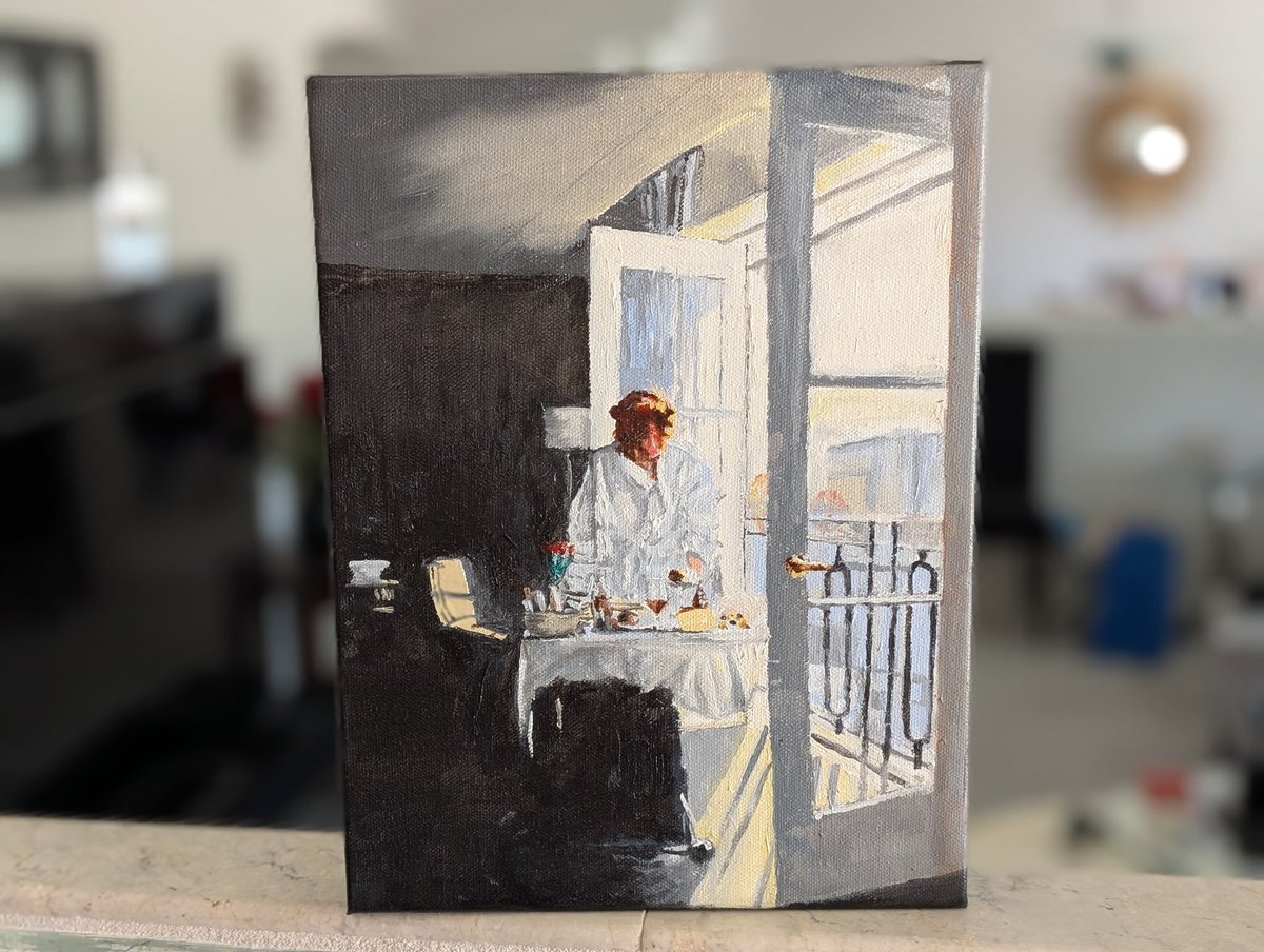 MarshaCollier's tweet photo. For Valentine's Day 💘, my husband @curtbuthman  comissioned an old friend of his (and talented artist), paint this painting. it's an oil painting of a photograph that Curt took the morning after our wedding.

He's always loved this picture and I think the artist, Sheldon Skinner, did a brilliant job. (There were roses 🌹 too).