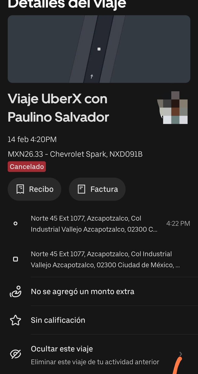 ColinMartinez90's tweet photo. @Uber_Support @Uber_MEX  el conductor inició el viaje minutos antes y no llegó al punto de reunión,  procedo a cancelarlo, me cobraron una tarifa y no puedo reportarlo desde la app, me pueden ayudar o tengo que levantar una queja ante @Profeco ? https://t.co/TJcsn5dc8o