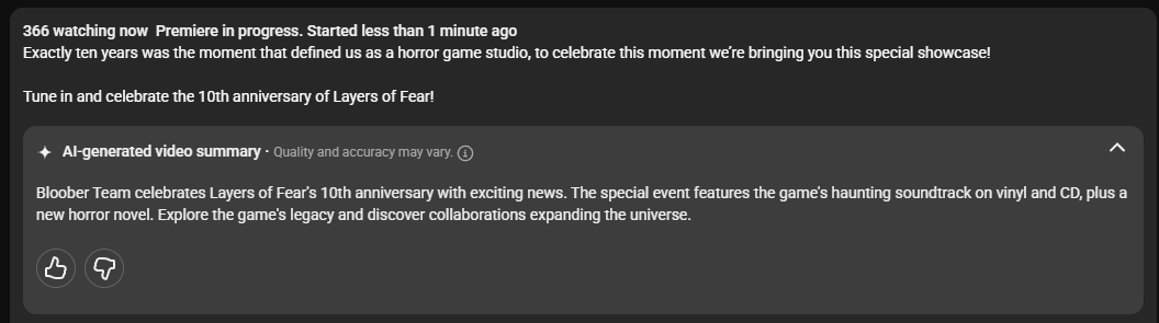AI SUMMARY SPOILED THE LAYERS OF FEAR EVENT IN ADVANCE OF PREMIERE ON YOUTUBE 💀💀