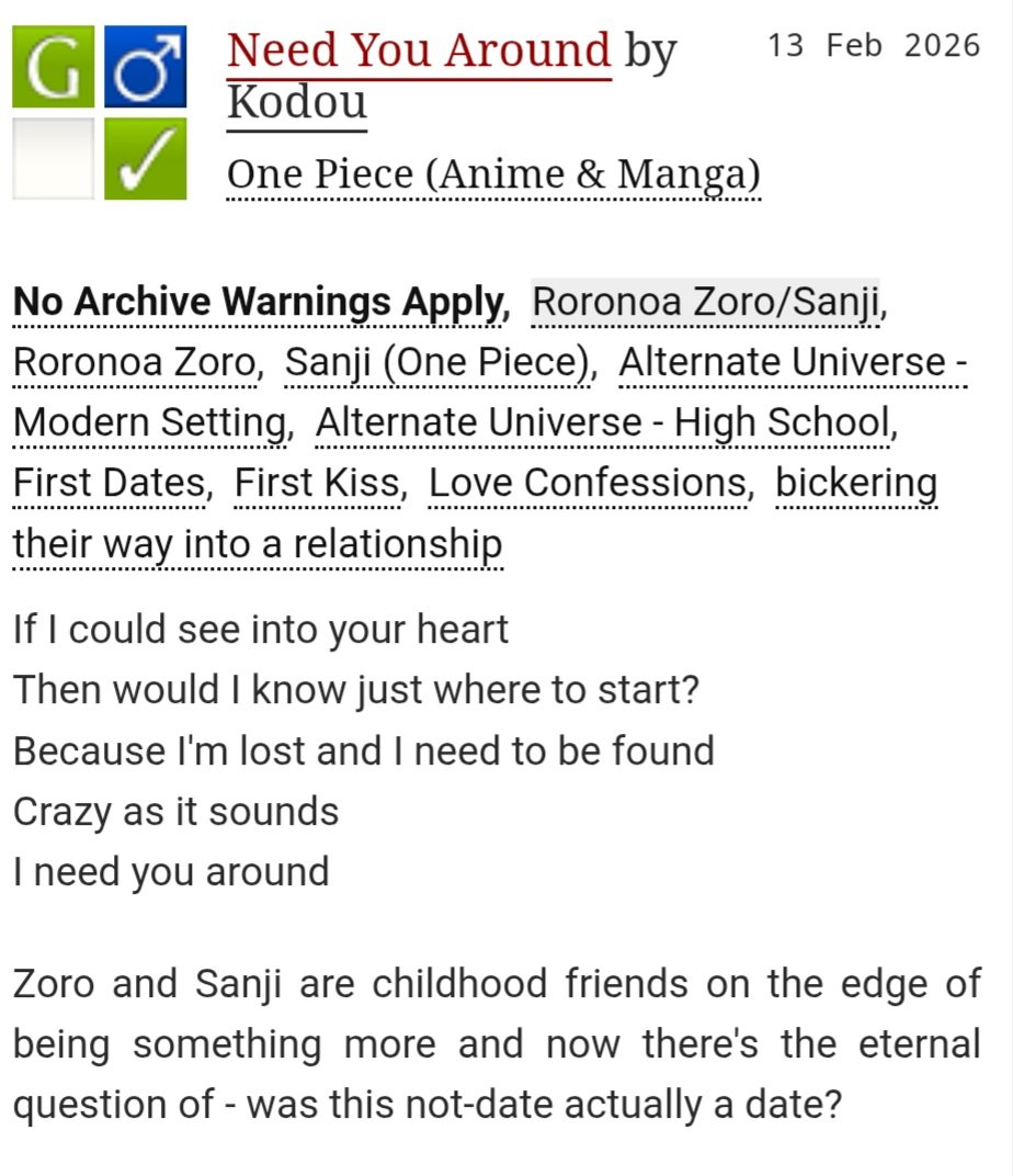 I wrote a gift for <a href="/raeda_forever/">💛zosan💚</a> for the <a href="/ZS_VDayExchange/">ZS Valentines Day Exchange 💌</a> 🥰 just a cute sweet high school romance! 

#zosan #zosanfic
archiveofourown.org/works/79427631