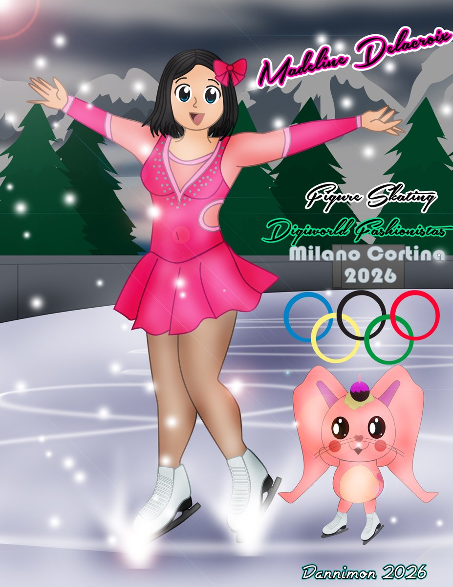 Madeline loves Figure Skating but Its hard to tell if she is more excited about performing on the ice or showcasing her new outfit. #Digimon #originalcharacter #olympics2026 #animeartist #artmoots