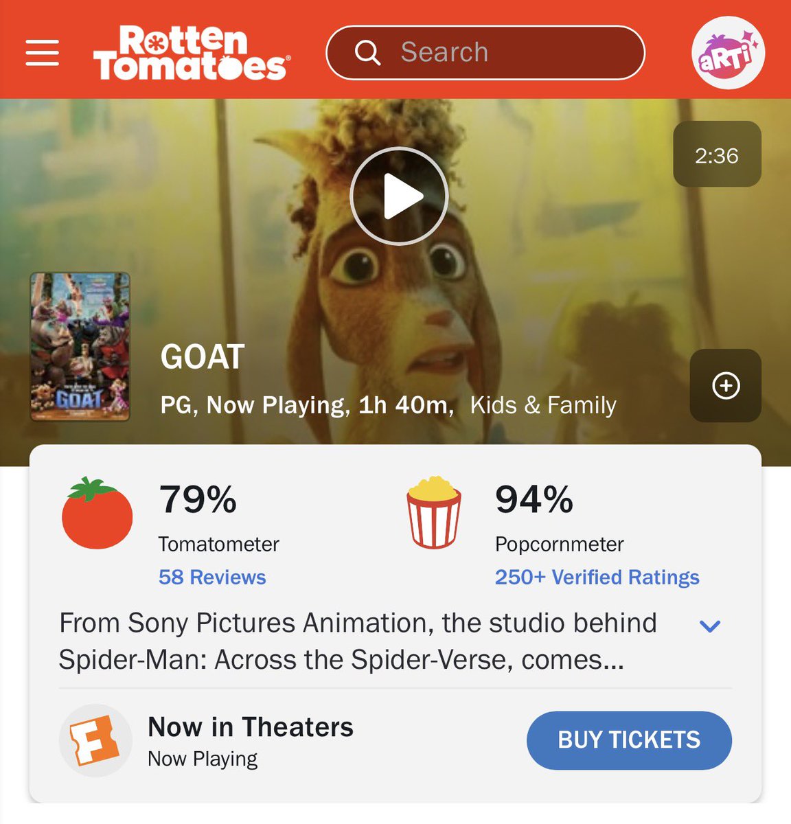 calebtimess's tweet photo. 🍿| Caleb McLaughlin’s animated film ‘GOAT’ debuts with a 94% audience rating on Rotten Tomatoes! https://t.co/ECCaQkGUJB