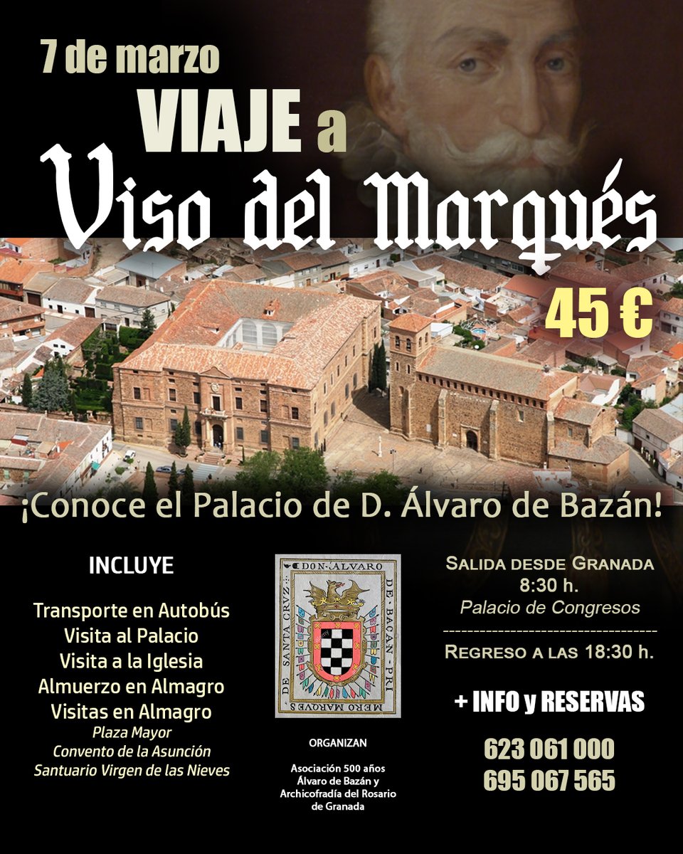 Rosario_Granada's tweet photo. 🚌 VIAJE A #VISODELMARQUÉS
🗓️Sábado, 7 de marzo
🕣Salida a las 8:30 h.
📍Palacio de Congresos
📞Reservas - 623061000/695067565
PLAZAS LIMITADAS
#VirgendelRosario #Granada #RosarioCoronada2026 https://t.co/NBN3PCeGwV