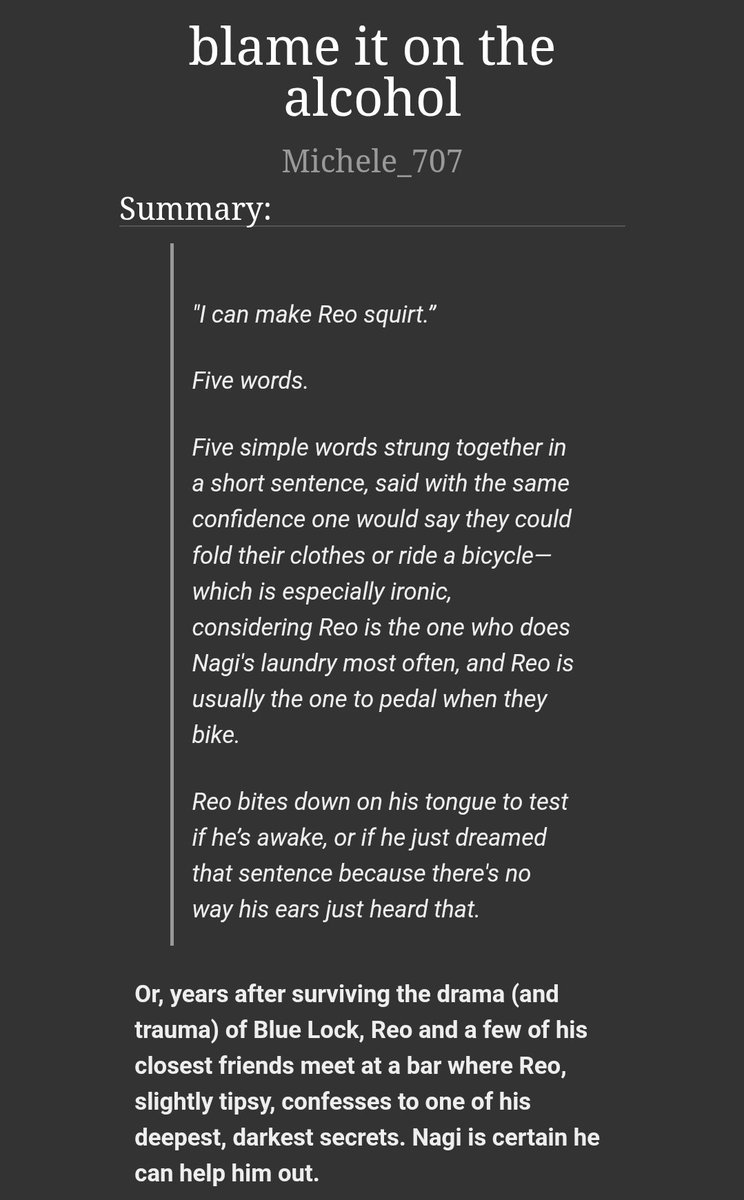 blame it on the alcohol 
Rating | E 
Word Count: 6.1k

#nsfw

Prompts: Mommy kink, breeding kink

#nagireovday <a href="/narentinesday/">NagiReo Valentine's Day</a> 
I think this may be the last one for me for today~ 🤍💜