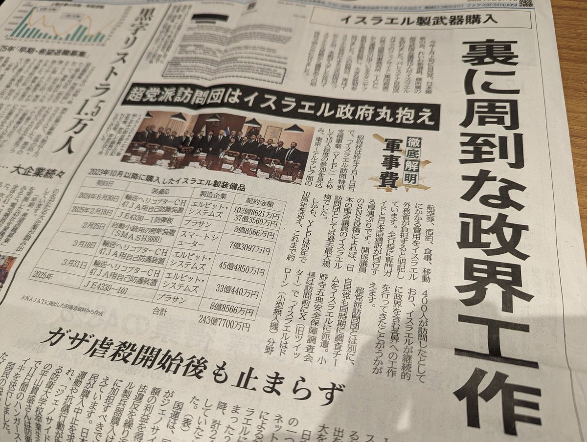 kojiskojis's tweet photo. 「裏に周到な政界工作」

2月17日の攻撃型ドローン入札を目前に、2月15日のしんぶん赤旗1、2面に”決定版”とも言うべき特集。

これは必読。小型攻撃用ドローンの実証試験に採用された機種一覧(代理店名があればベスト)も分かりやすい。

東京新聞以外の一般紙でも取り上げてほしい。

#NO虐殺ドローン https://t.co/IJ61hzy3Fs