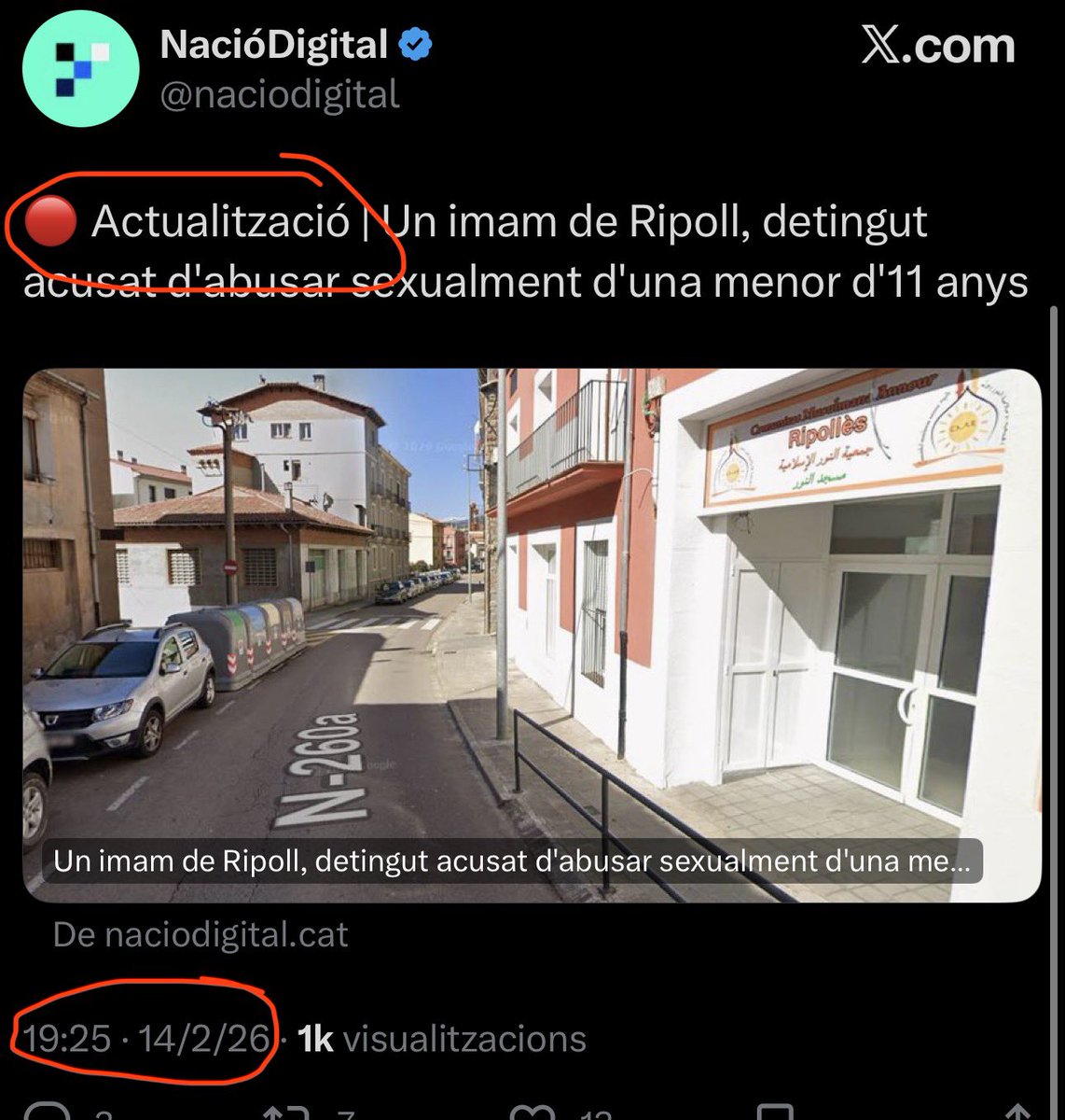 Quan la premsa subvencionada intenta manipular als titulars i no li surt bé…

A les 16.10 h era “un home”.
A les 19.25 h ja era “un imam de Ripoll”.

Els 196.527,59€ de subvenció de la Generalitat del 2025 s’han de justificar, oi <a href="/naciodigital/">NacióDigital</a>?

#SalvemCatalunya 💙