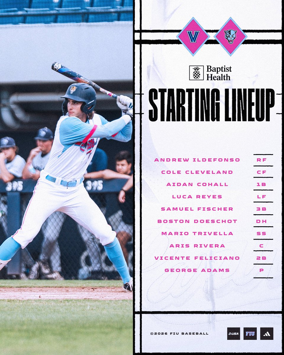 FIUBaseball's tweet photo. #VICEU lineup, presented by @BaptistHealthSF https://t.co/T11mZrEckZ
