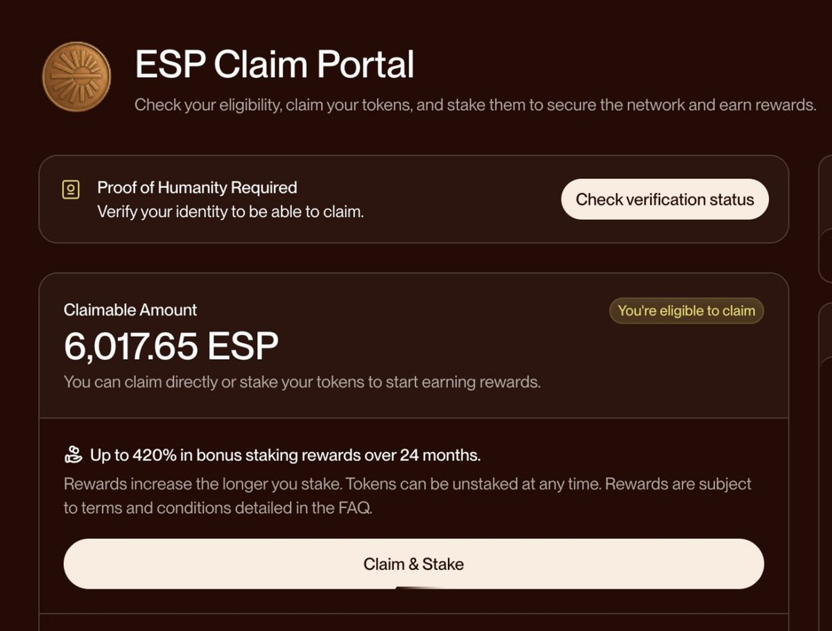 🪂 Espresso エアドロップのクレームポータルが公開！

今すぐ $ESP をクレームしよう 👇
✅ claim.esprsesso.foundation

⚡️ #ESP ➡️ Liquidity for All（すべての人に流動性を） 💧

取り忘れ注意！早めにチェック 👀✨