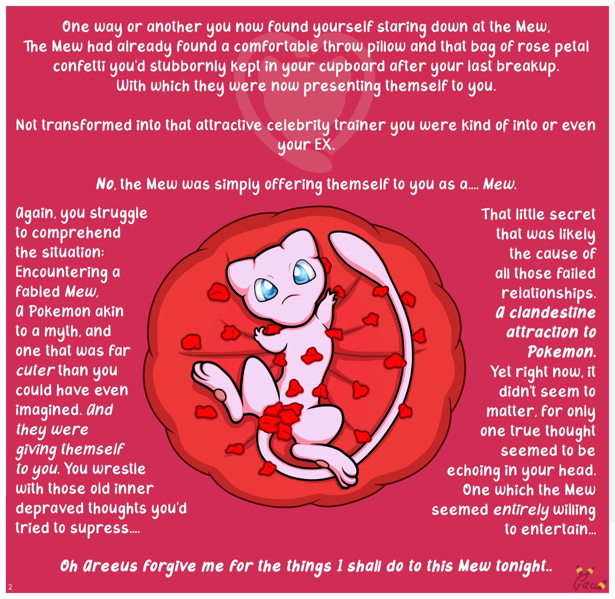 Happy Valentines Day!

As part of the FallingForMew art pack I can now share my contribution~

For this I decided on doing something a bit different. Kind of a story, kind of art but mostly just a scenario~

Part 1/2

Full pack here: thelinegoat.itch.io/falling-for-me…