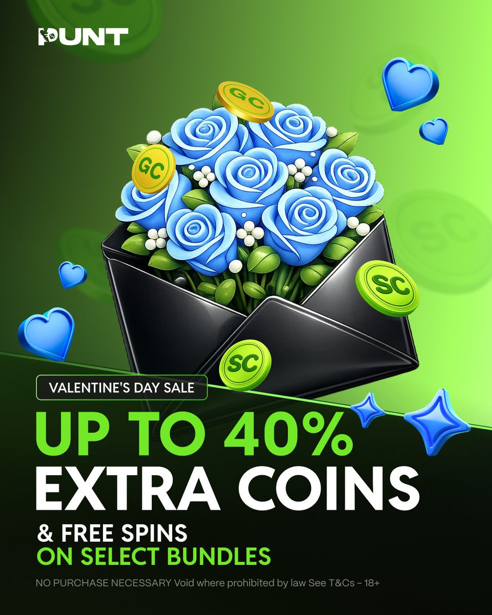 Happy Valentine's Day 💚

Our Valentine's Day sale is LIVE with up to 40% EXTRA COINS &amp; FREE SPINS on select bundles. Head to your Wallet to find the bundles now 😍 

Sale ends 2/14 @ 11:59 pm PT. No purchase necessary, T&amp;C apply. Must be 18+.