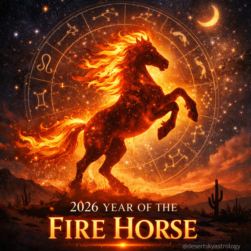 desertskyastro's tweet photo. 🔥 2026 is the Year of the Fire Horse — and it’s not here to let you play small.

This is bold moves. Fast pivots. Fearless becoming. 🐎✨

Career. Creativity. Life direction. It’s time to ACT!

🔮 Ready for clarity on how this energy hits your chart? Book now → link in bio 🔗 https://t.co/BvAaaDbdfR