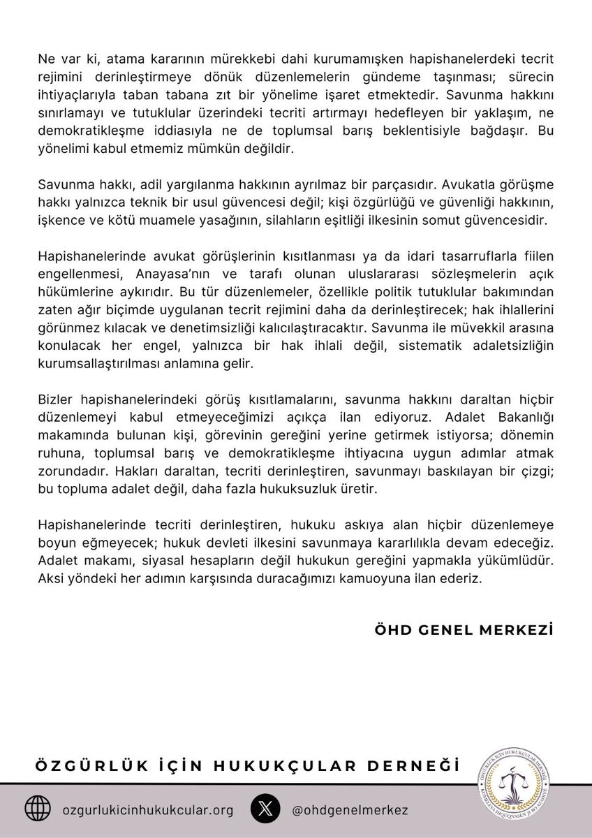 SAVUNMA HAKKINA YÖNELEN ANLAYIŞIN KARŞISINDAYIZ !

Türkiye’de uzun süredir adalet duygusu ağır bir yara almış durumdadır. Özellikle Kürtler başta olmak üzere muhalifler, ekolojistler, kadınlar ve emekçiler söz konusu olduğunda yargının tarafsız ve bağımsız davranmadığı; aksine