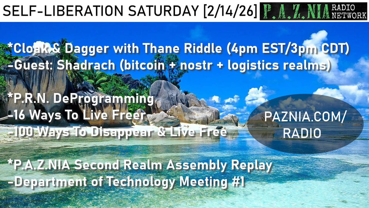 Self-Liberation Saturday kicks off soon!

Join us for a action- and entertainment-packed transmission, kicking of with Thane Riddle's, Cloak &amp; Dagger.

Link to YT, Odysee, and Rumble at the link in the image below.