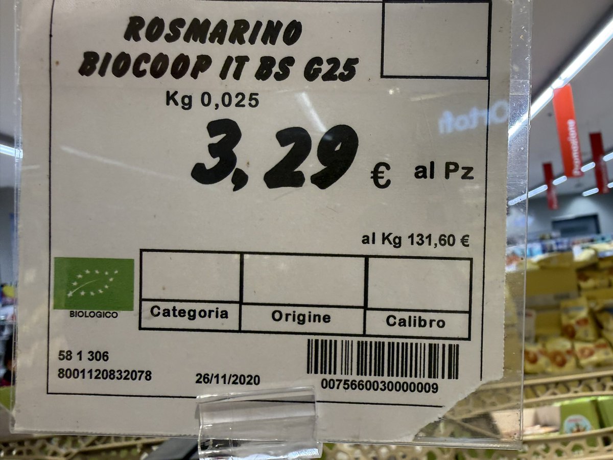 Il rosmarino alla Coop costa 131,60 al chilogrammo. Due volte il prezzo dell’argento.